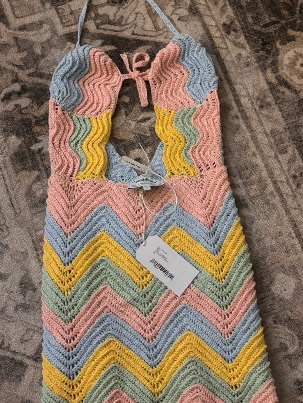 Crochet Chevron Halter Mini Dress in Pastel Multi